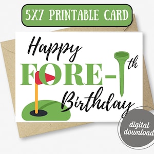Happy 40th Birthday Golf Karte | Happy FORE-tee Geburtstagskarte | Niedliche Golf Geburtstagskarte | Druckbare Karte | Green Black Golfing Geburtstagskarte