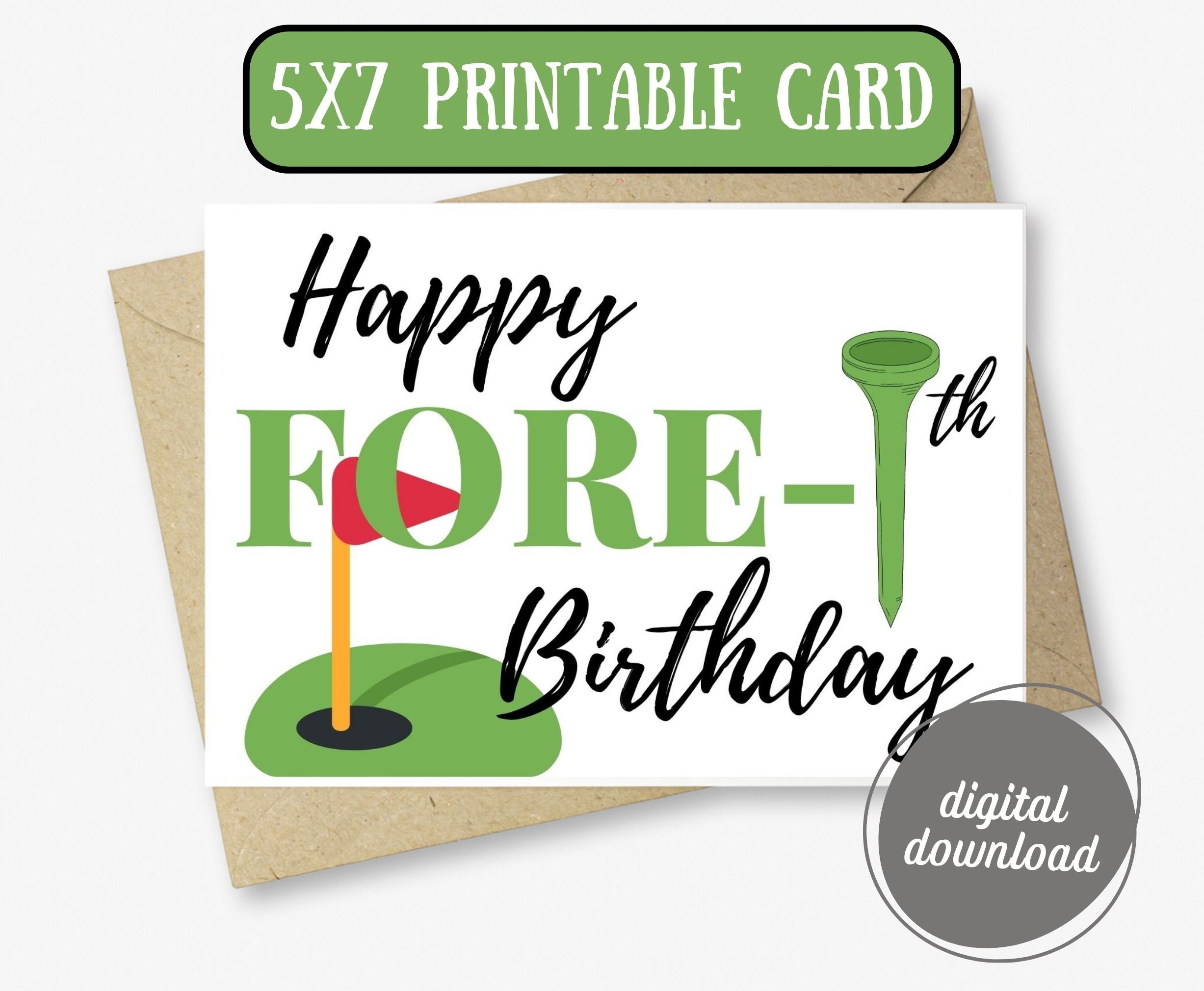 Happy 40th Birthday Golf Card | Happy Fore-tee Birthday Card | Cute ...