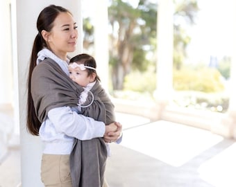Ash Brown linen ring sling baby carrier with aluminum rings, Infant toddler and baby carrier, Linen baby carrier, brown ring sling,baby wrap