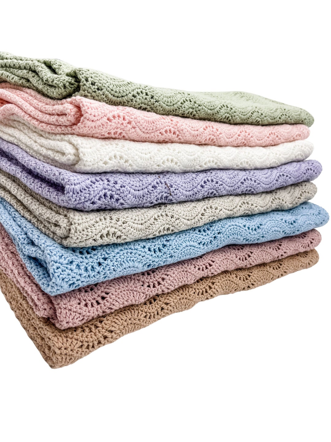 White & Green Knitted Baby Blanket (no bow)