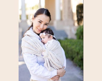 Porte-bébé en lin blanc crème avec anneaux en aluminium, porte-bébé et porte-bébé, porte-bébé texturé gaufré, écharpe neutre