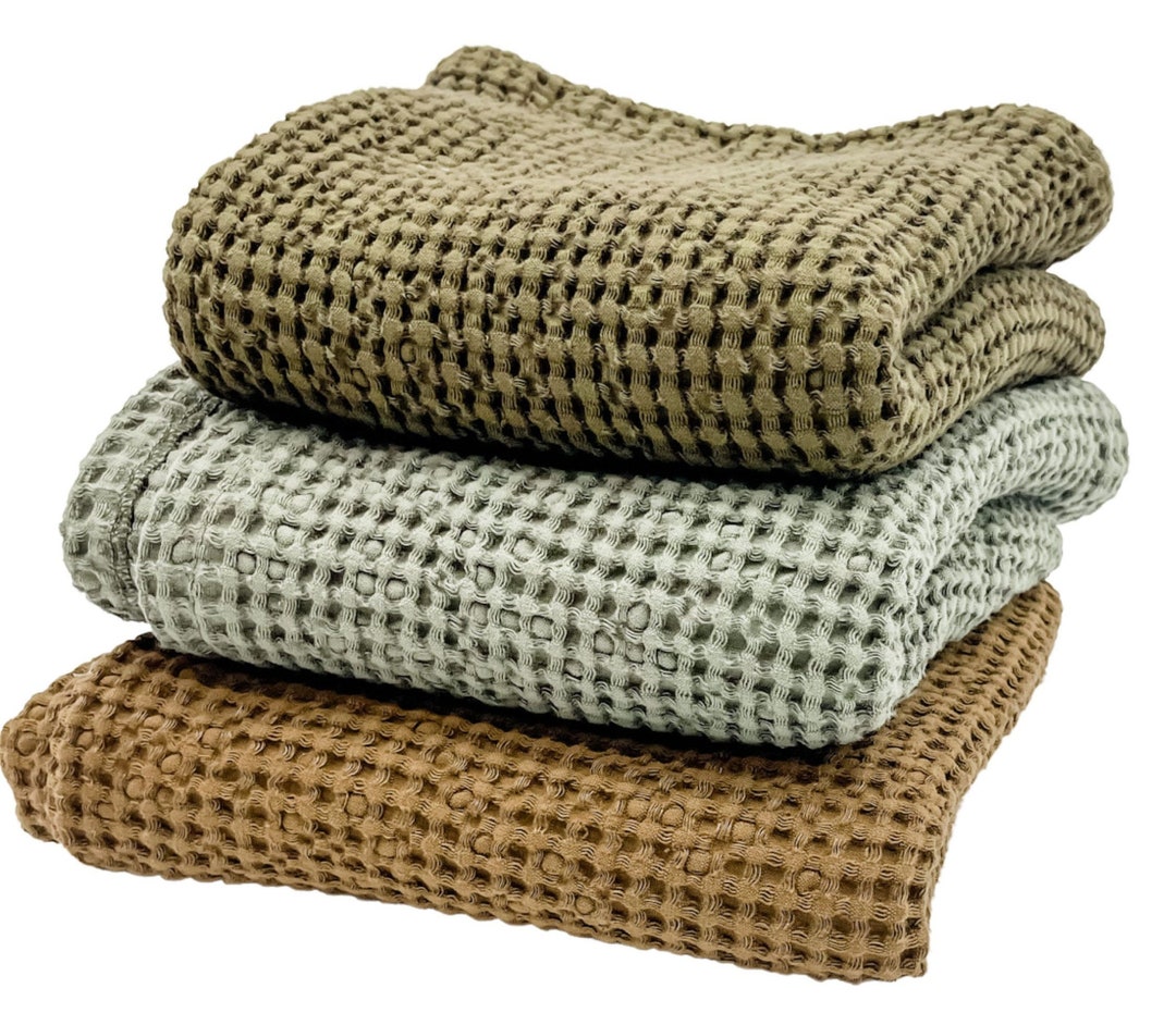 Baby Linen Waffle Blanket in Green, Waffle Linen Summer Blanket for