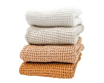 Baby linen waffle blanket in rust color, Waffle Linen Summer Blanket For Babies, Organic Linen Nursery Blanket, Neutral blanket for baby
