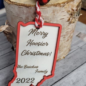 Merry Hoosier Christmas Indiana ornament customized ornament Indiana state ornament wooden ornament football sports personalized customized
