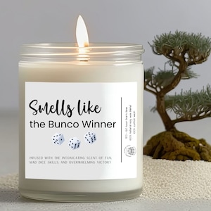 Bunco prize gift scented candle, Smells like Bunco winner, bunko score accessories, dice game night hostess gift, gift for bunco group