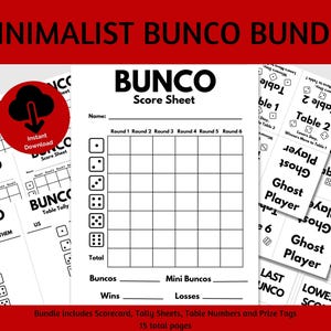 Bunco score sheets Minimalist scorecard, Bunko table numbers tally sheet, Bunco Night party printable game set, instant download,