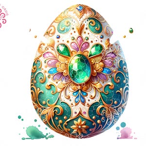 Ovo de Páscoa sublimação PNG, design clássico de pedra preciosa aquarela esmeralda, perfeito para artesanato, criação de cartões, POD de impressão sob demanda, decoração de casa