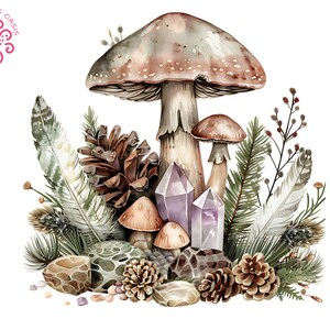 Clipart aquarelle de champignon, art numérique de champignon vénéneux de forêt, conception PNG de sublimation naturelle de cottagecore pour des projets de bricolage, décoration d'intérieur et plus