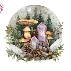 Champignon aquarelle PNG sublimation numérique, clipart champignon vénéneux naturel, forêt Cottagecore Clip art pour l'artisanat, fabrication de cartes, décoration