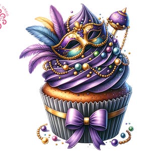 Mardi Gras PNG-illustraties, paarse cupcake clipart, zoete lekkernijen clipart, Mardi Gras cupcake, digitale download, POD sublimatie ontwerp