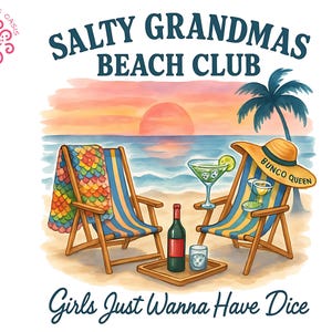 Salty Grandma Beach Club Bunco PNG, diseño de sublimación del Día de la Madre, camiseta de vacaciones de la abuela Bunco Queen PNG, diseño de camiseta divertida de la abuela