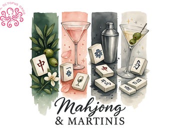 Mahjong Sublimation PNG, Mahjong and Martinis Clipart, Cocktail Mahjong Design png, Mahjong Lover Digital Art, DIY Sublimation File SVG