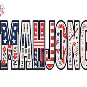 Mahjong tshirt sublimation design, Red White Blue Mahjong Letter PNG, Stars And Stripes Tile Game Design, Patriotic Mahjong July 4 Download