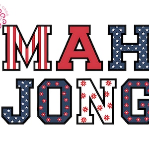 Mahjong Sublimation File, Patriotic Mahjong Varsity Letter PNG, Red White Blue Tile Game Design, 4th Of July Printable, digital download