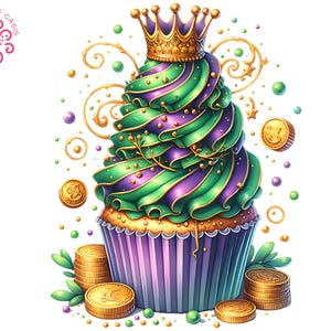 Clipart Mardi Gras PNG, Carnevale fantasy, Carnevale di Mardi Gras, design per sublimazione di cupcake, clipart di New Orleans, decorazione viola e verde
