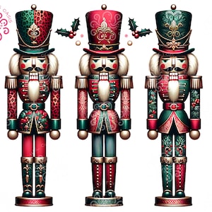 Quebra-nozes PNG Natal Chinoiserie, Design de sublimação Grandmillenial, Clipart de download digital de Natal, Clip Art de soldado de brinquedo de madeira