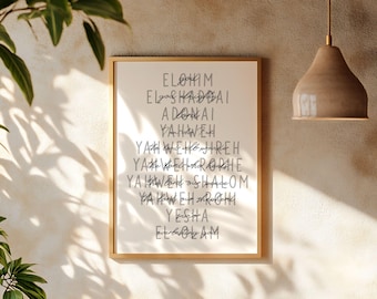 Nomi di Dio Arte cristiana: Versetti biblici della Scrittura Stampa (download digitale) Adonai Yeshua Yahweh