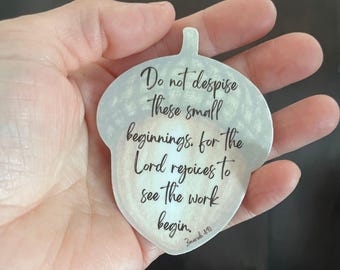 Adesivo ghianda Zaccaria 4:10 / Adesivo impermeabile con versetto della Bibbia
