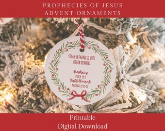 Attività dell'Avvento con ghirlanda circolare di profezie bibliche / Decorazioni natalizie stampabili su Gesù (download digitale immediato)