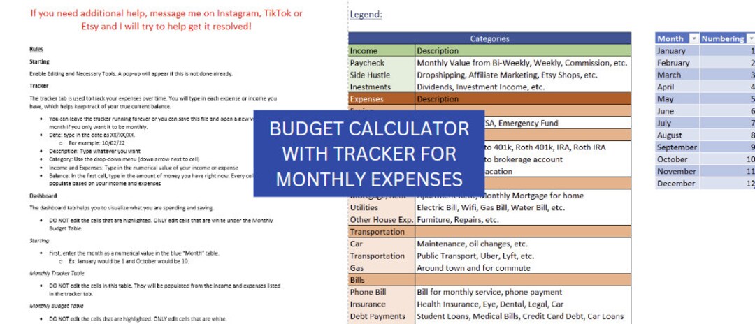 Budget Calculator Template With Budget Tracker and Budget Dashboard - Etsy