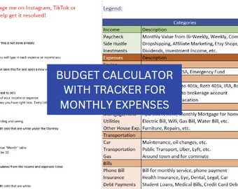 Plantilla de calculadora de presupuesto con budget tracker y budget dashboard