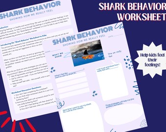 May include: A worksheet for kids to help them learn how to manage their emotions. The worksheet uses a shark fin as a metaphor for strong feelings. The worksheet includes a picture of a shark fin, a section for kids to write about their feelings, and a section for kids to write about strategies they can use to manage their feelings.