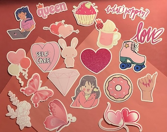 20 Sticker Pack Pink Girly Decals for laptops and Journals