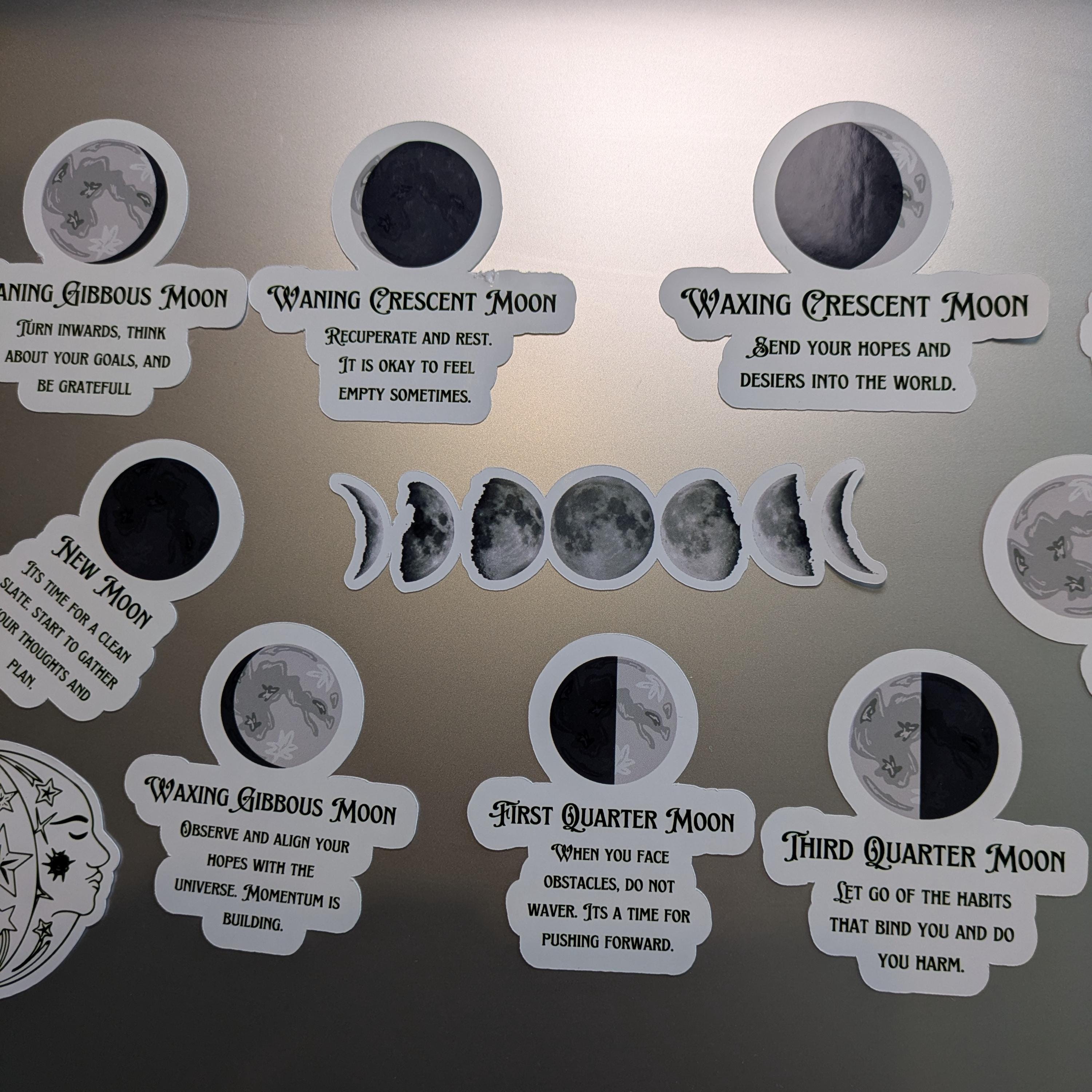Moon Phase Sticker - 12 Moon Stickers Pack - Vinyl Lunar Magic and ...