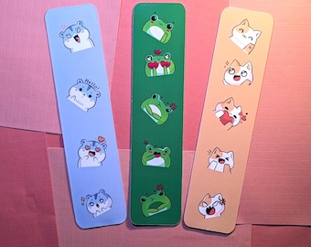 Kawaii Bookmarks Cute Anime - Set of 3 - Cute kawaii Bookworms gift animated Kawaii bookmark, booklover bookmark gift, kozy bookmark bundle
