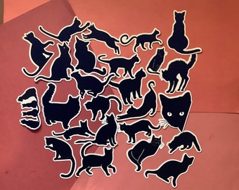 Waterdichte stickers zwarte kat | Glanzend, mat papier, set van 25 inch