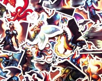 Stickers RPG fantaisie | Dragons, sorciers, elfes - Décalcomanies en vinyle imperméables
