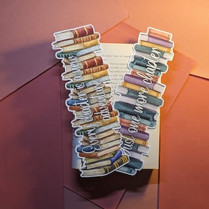 Bookmark Book Stack, Set of 2, Double Sided, High Quality, Glossy, Thick Sturdy Cardstock, unique gift, book club, Bookish, Book Worm
