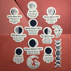 Adesivo de Fase da Lua - Pacote com 12 Adesivos de Lua - Lua Cheia e Eclipse