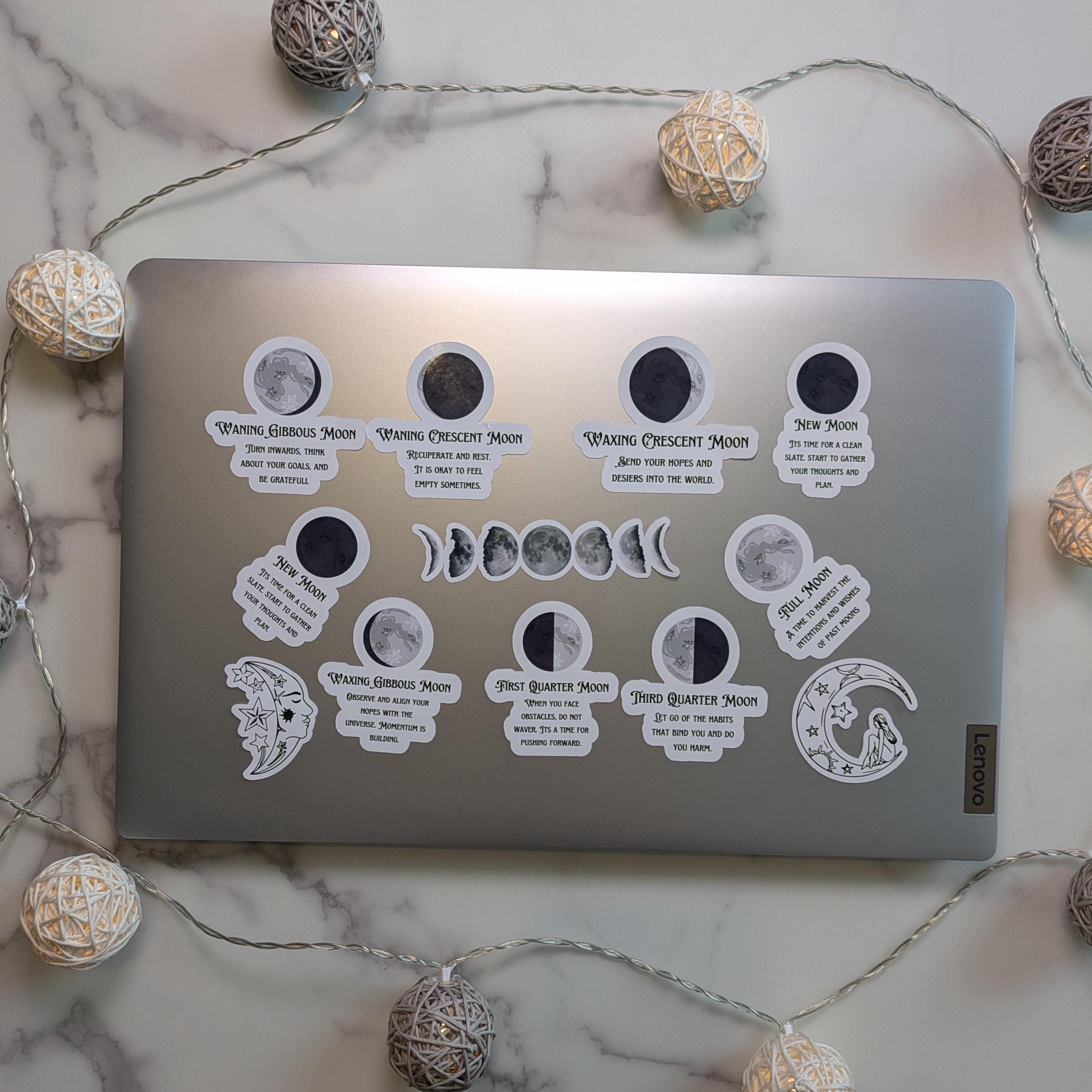 Moon Phase Sticker - 12 Moon Stickers Pack - Vinyl Lunar Magic and ...