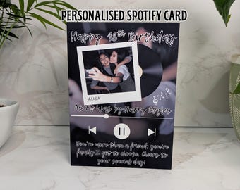 Custom Spotify Style Birthday Card, Personalised Photo Music Gift with Name Song and Message