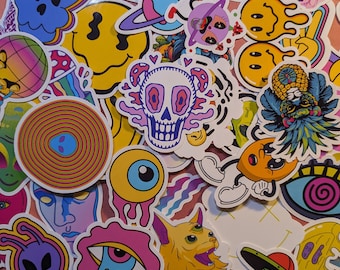 25/50 Trippy Stickers psychedelic Waterproof Vinyl  for Laptops, Skateboards, Phones, Rewards, Water Bottles, Bikes, Luggage, Travel