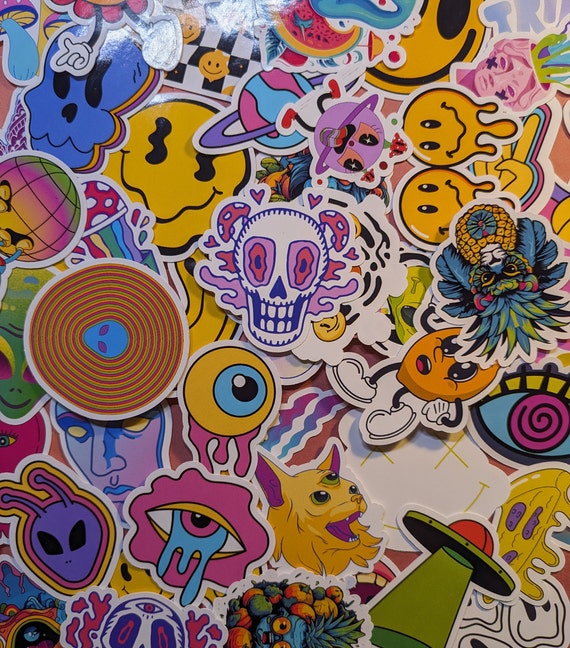 25/50 Trippy Stickers psychedelic Waterproof Vinyl  for Laptops, Skateboards, Phones, Rewards, Water Bottles, Bikes, Luggage, Travel