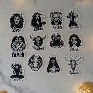Zodiac Sticker Pack 12pcs  Zodiac Mystical Vinyl Stickers Birth Sign Sticker Sets astrological Decals Horoscope Decal set