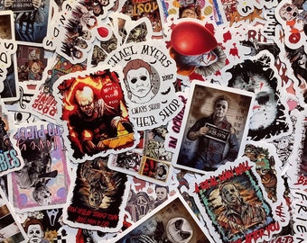 60 Horror Movie Sticker Pack, Terror Stickers, Waterproof Vinyl Decals For Skateboard, Luggage, Laptop, Phone Case, Car, Bike, Window