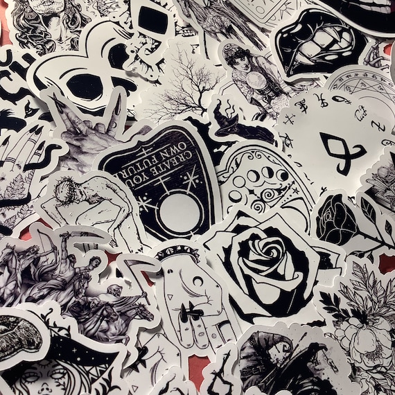 Black and White Gothic Sticker Pack 60pcs Waterproof Vinyl Witchcraft Stickers
