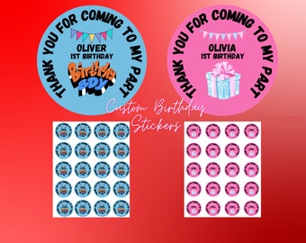 Personalized Birthday Party Favor Stickers, Thank You Stickers