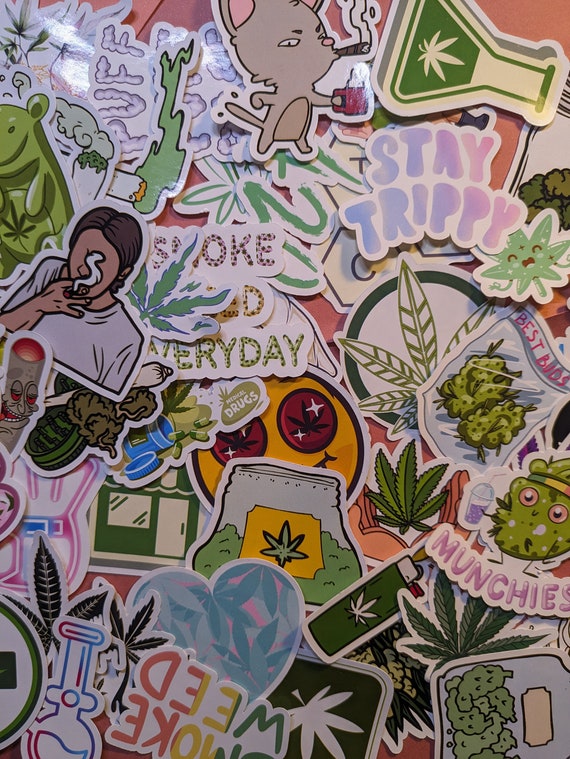 25/50 Weed Stickers Stoner 420  Waterproof Vinyl  for Laptops, Skateboards, Phones, Rewards, Water Bottles, Bikes, Luggage, Travel Marijuana