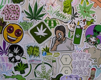 Stoner Weed Stickers - 25/50 - 420 Vinyl decals Waterproof for Laptops, Skateboards, Phones, Rewards, Water Bottles, Bikes