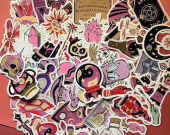50pcs Goth Witchcraft Stickers Magical Spooky Pink Decal Set
