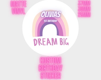 Custom Birthday Stickers, Party Labels - Matte Vinyl, Round