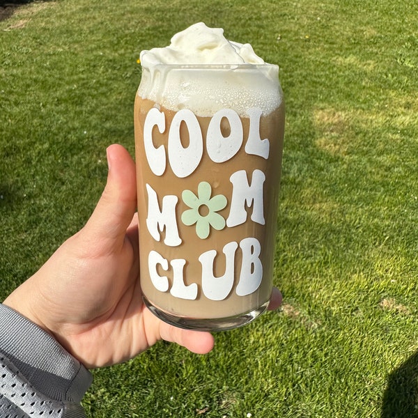 Cool Mom Club Glass Cup|Mama Glass Cup| Iced Coffee Glass| Modern Coffee Glass|Aesthetic Coffee Glass|Mama Cup|Gift for Her|Mothers Day Gift