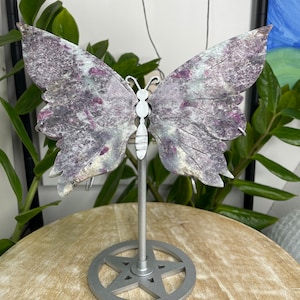 Beautiful Pair of Lepidolite Butterfly Wings with Stand