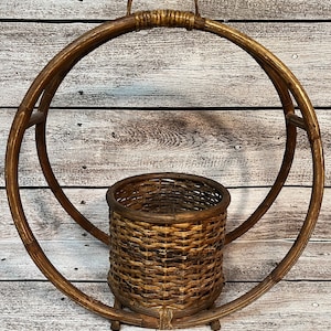 Vintage Hanging Rattan Planter