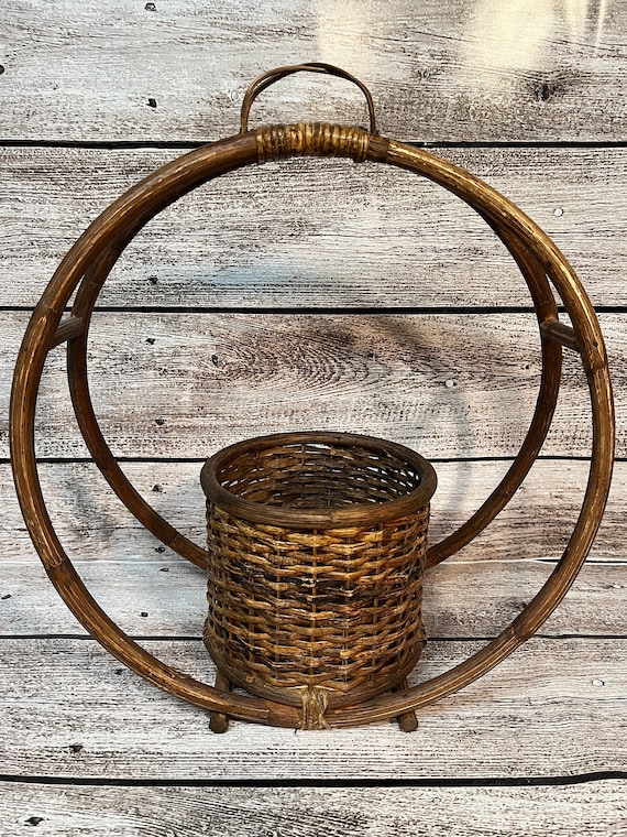 Vintage Hanging Rattan Planter - Etsy