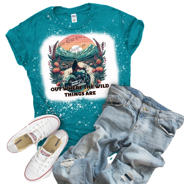 Out where the wild things are, country music, western, Luke combs, motorcycles, woman's tee, cute tshirt design, floral tshirt design,